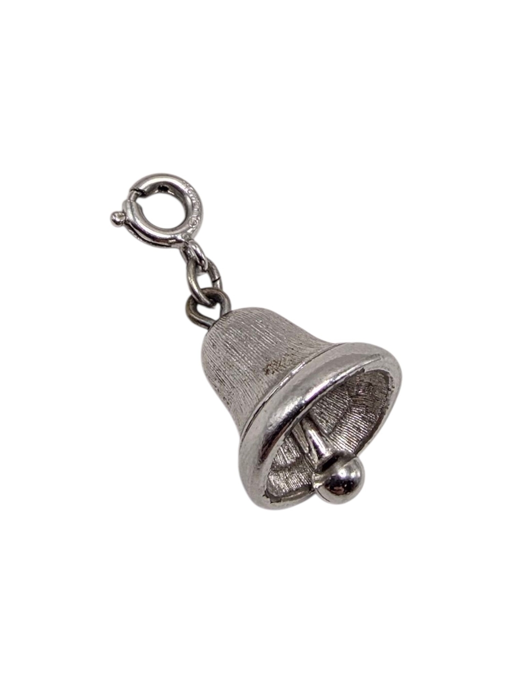 Vintage Monet Silver Tone Bell Charm Spring Ring Bracelet Pendant